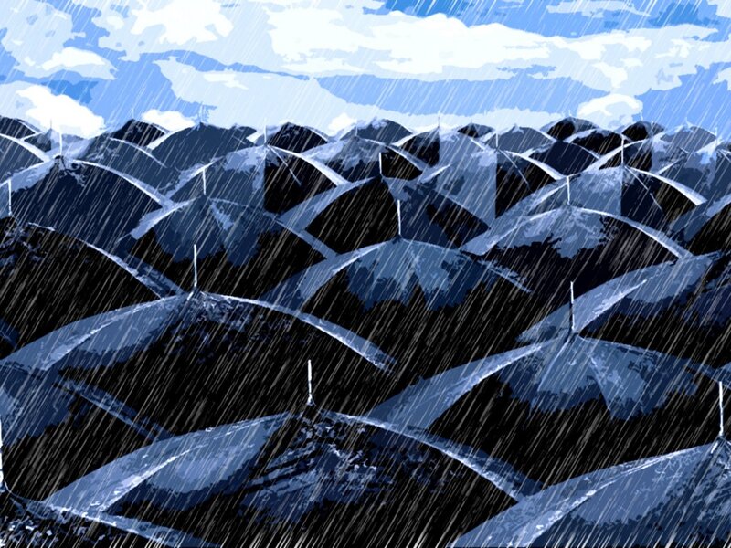 Crowd Holding Umbrellas