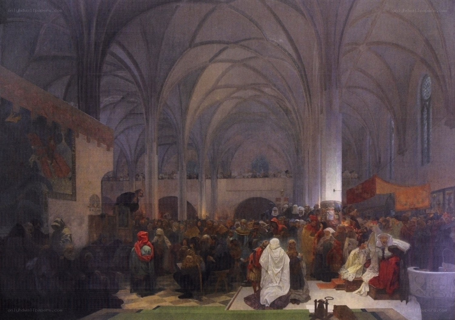 Crowd in a Gothic Cathedral
