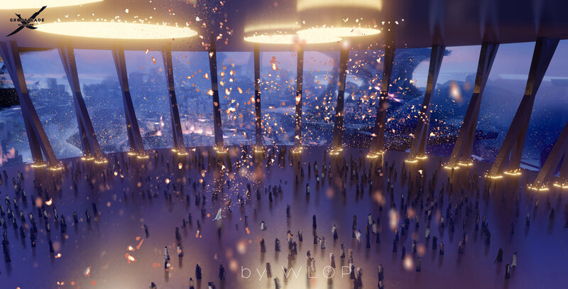 Crowd in Futuristic Hall