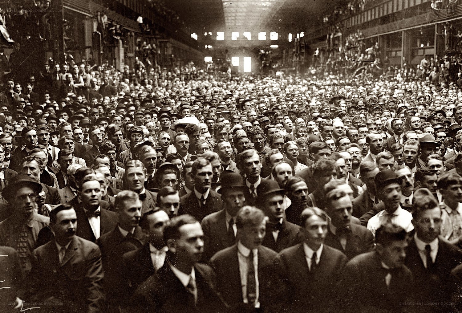 Crowd in industrial hall