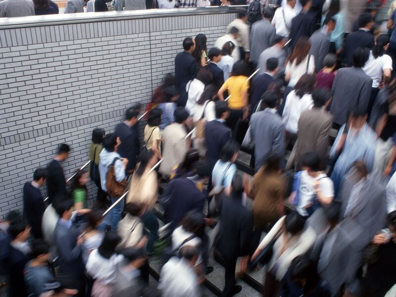 Crowd on a staircase