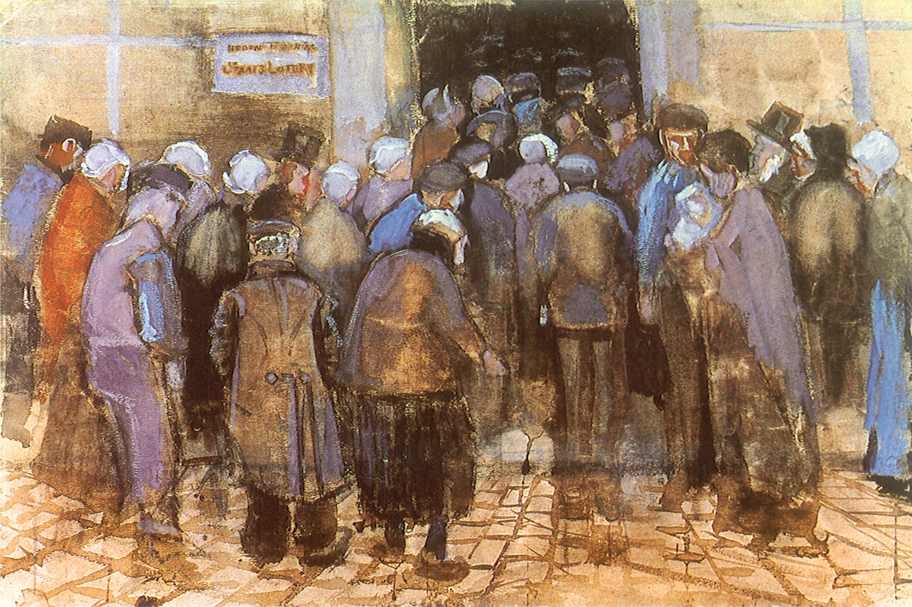 Crowd outside a shop
