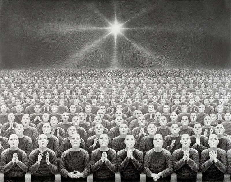 Crowd under a bright star