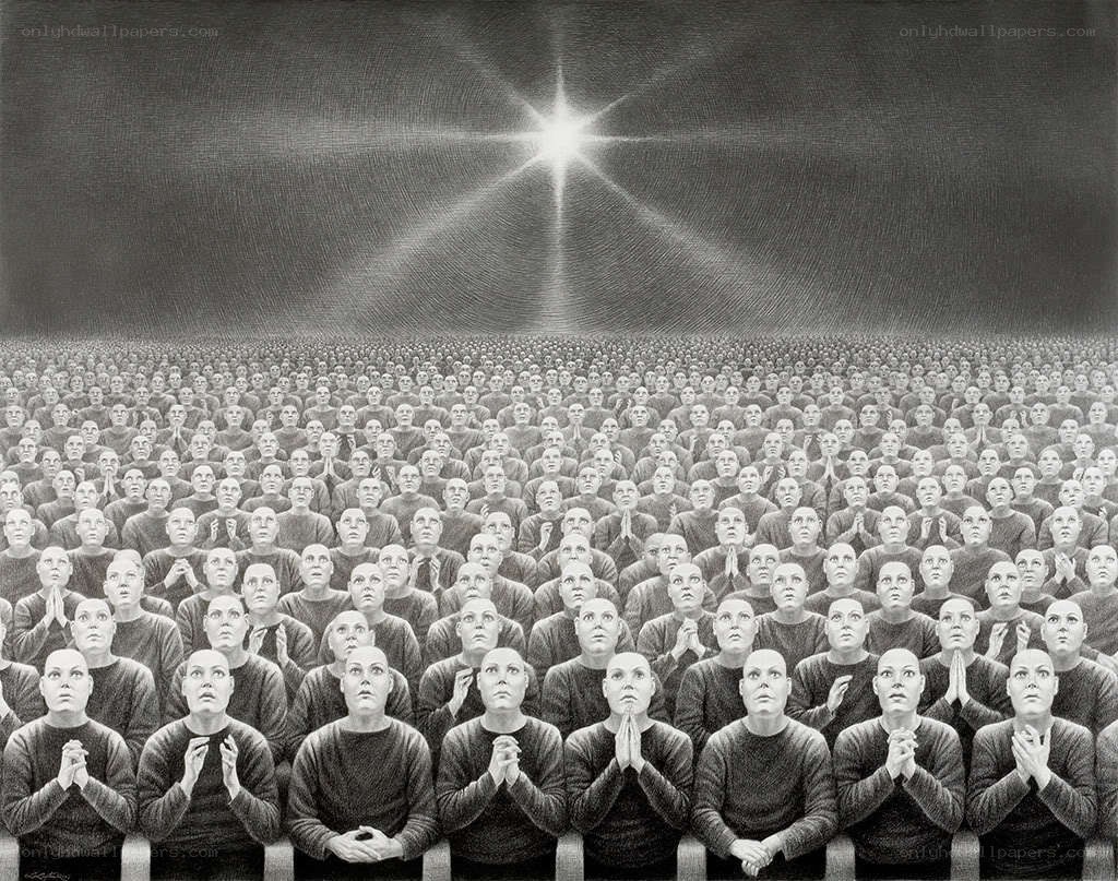 Crowd under a bright star