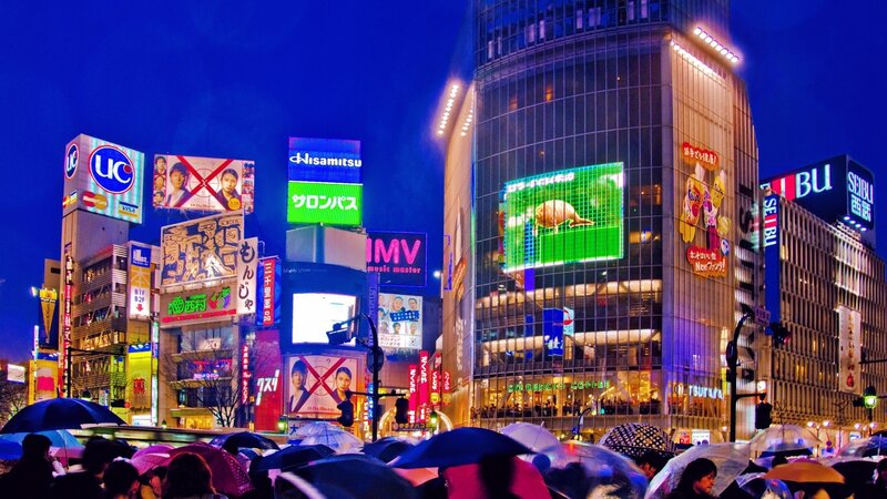 Crowd under Umbrellas — Blue