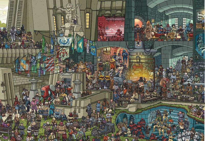 Crowded Alien Marketplace — Green