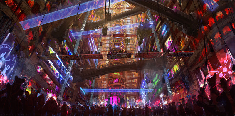 Crowded Alien Marketplace — Red