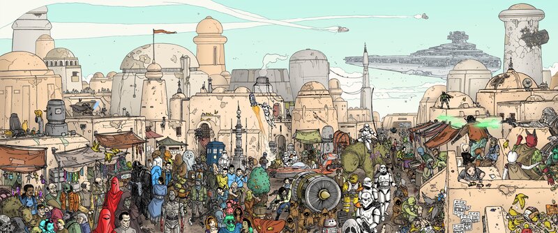 Crowded Alien Marketplace — Tan