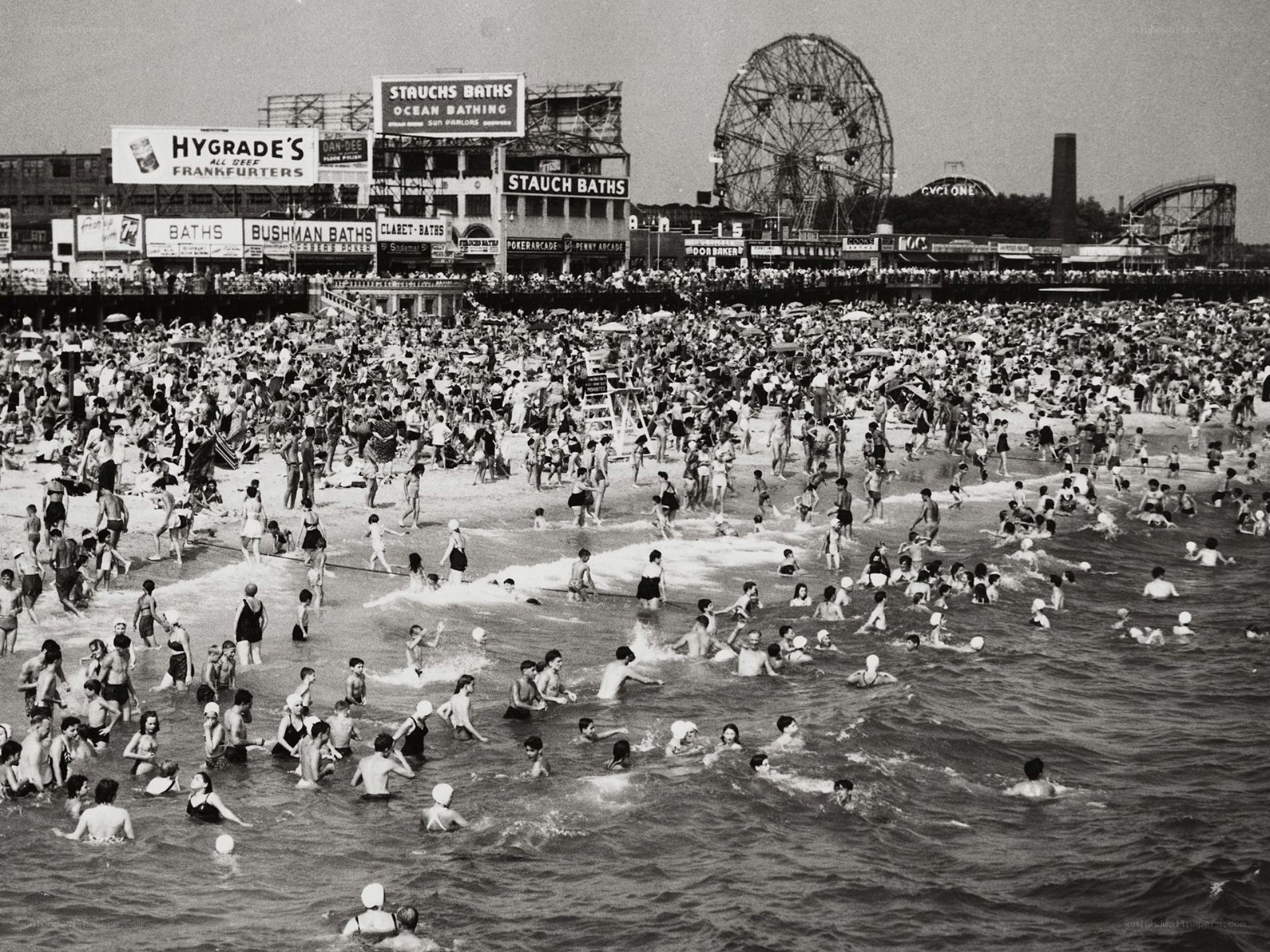 Crowded beach at Coney Island