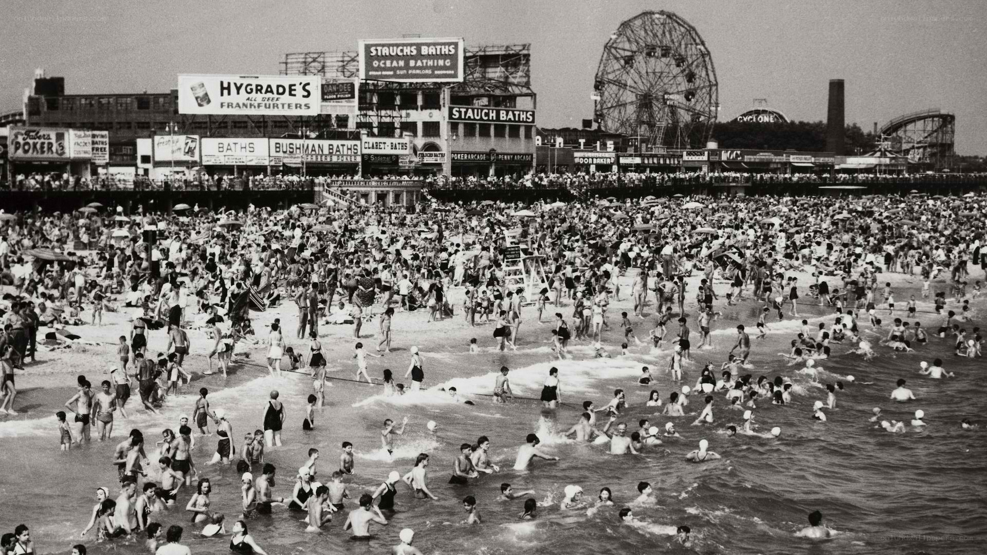 Crowded beach at Coney Island