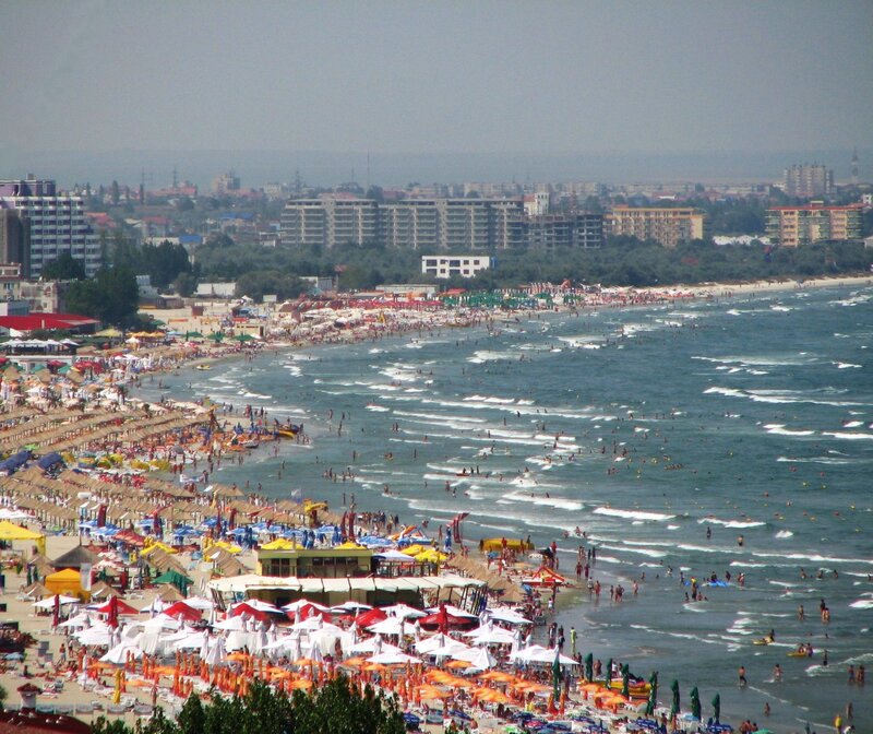 Crowded Beach Scene — Blue, Busy