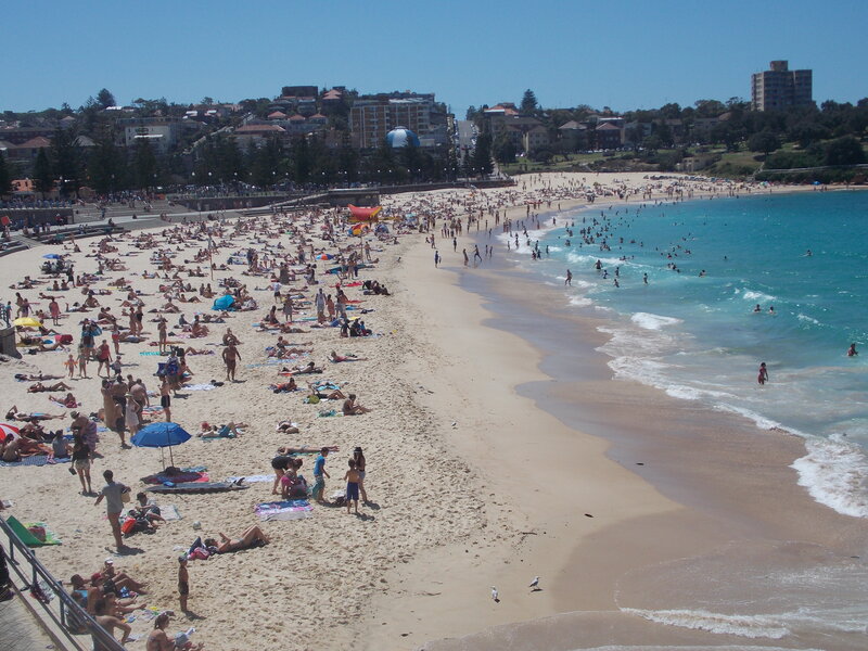 Crowded Beach Scene — Blue, Lively, Afternoon, Photograph