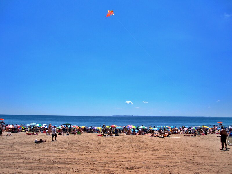 Crowded Beach Scene — Blue, Relaxed
