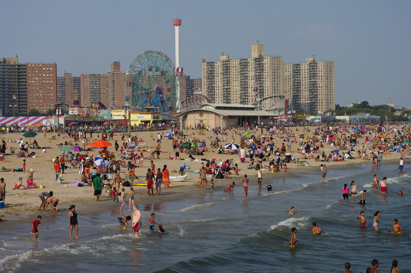 Crowded Beach Scene — Blue