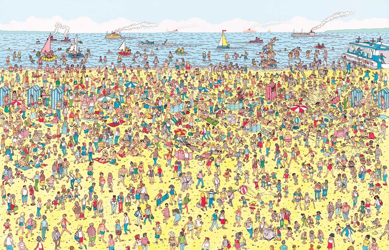 Crowded Beach Scene — Yellow, Busy, Afternoon