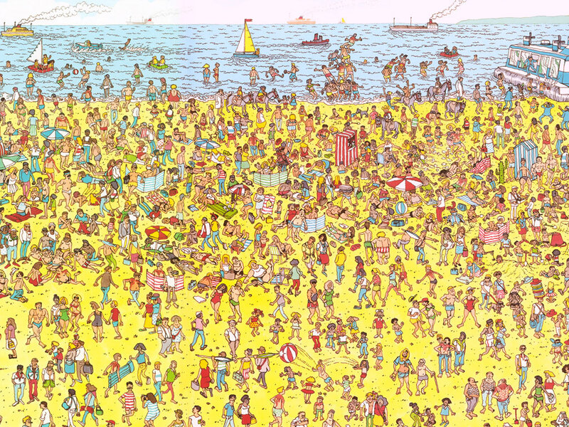 Crowded Beach Scene — Yellow, Busy