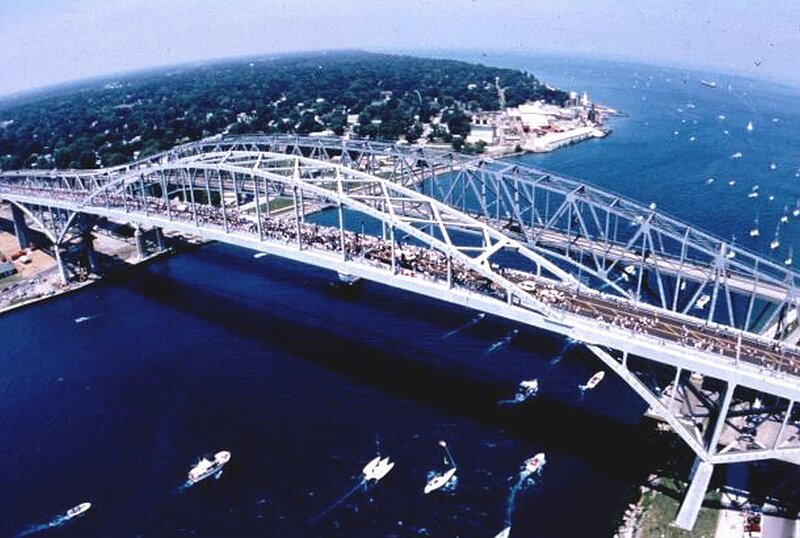 Crowded Bridge over Water