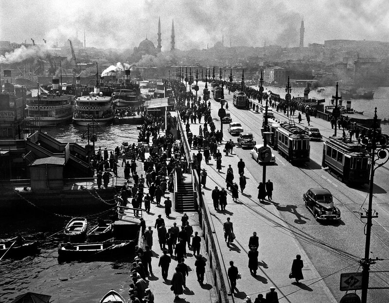Crowded Bridge with Trams — Black