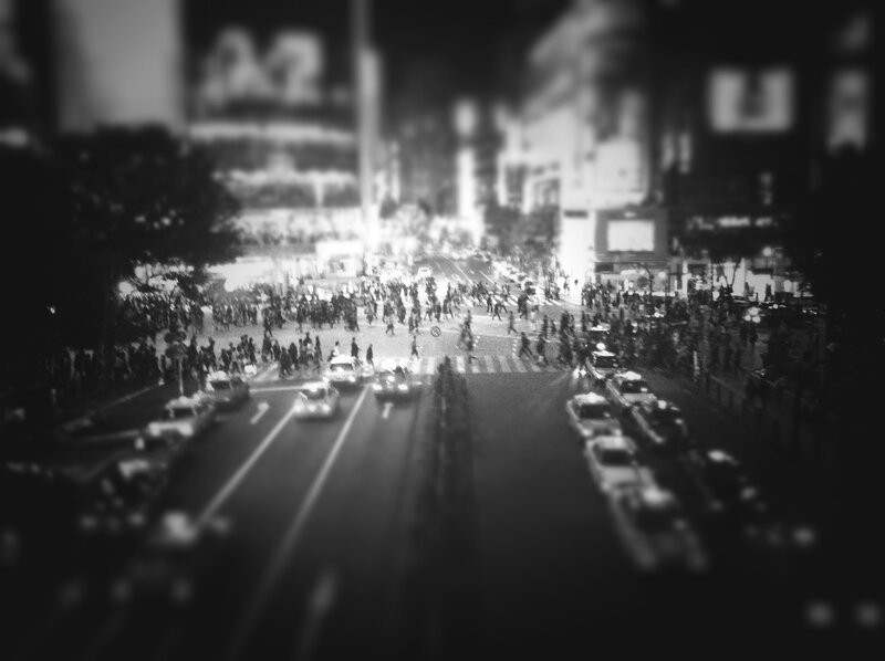 Crowded City Intersection — Black, Busy, Night, Photograph, Cars