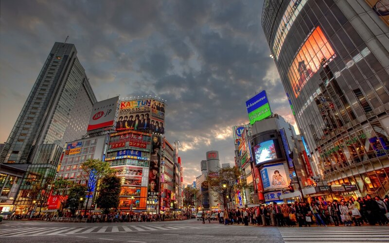 Crowded City Intersection — Gray, Dramatic, Sunset