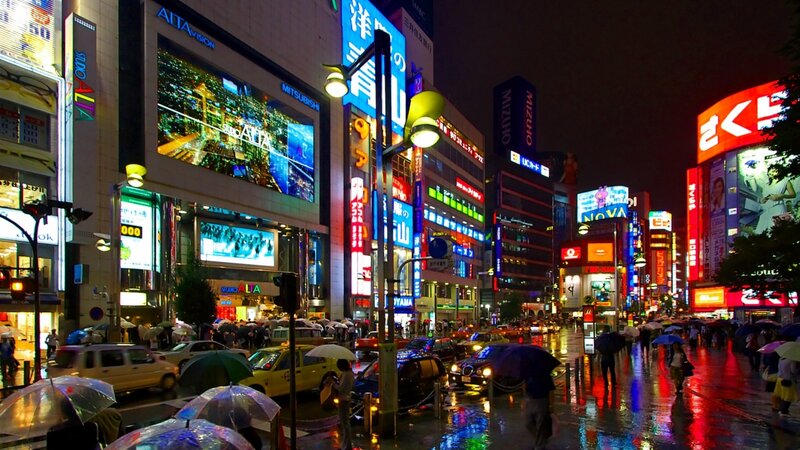 Crowded City Street at Night — Blue