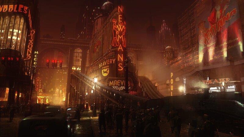 Crowded City Street at Night — Red