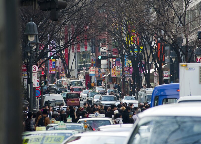 Crowded City Street — Gray, Busy, Winter
