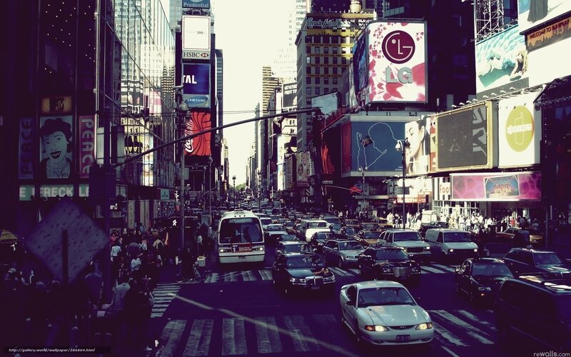 Crowded City Street — Purple, Busy