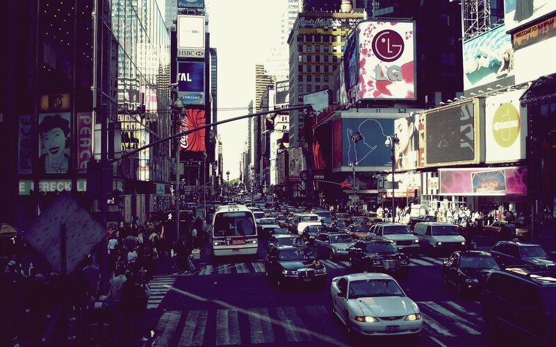 Crowded City Street — Purple