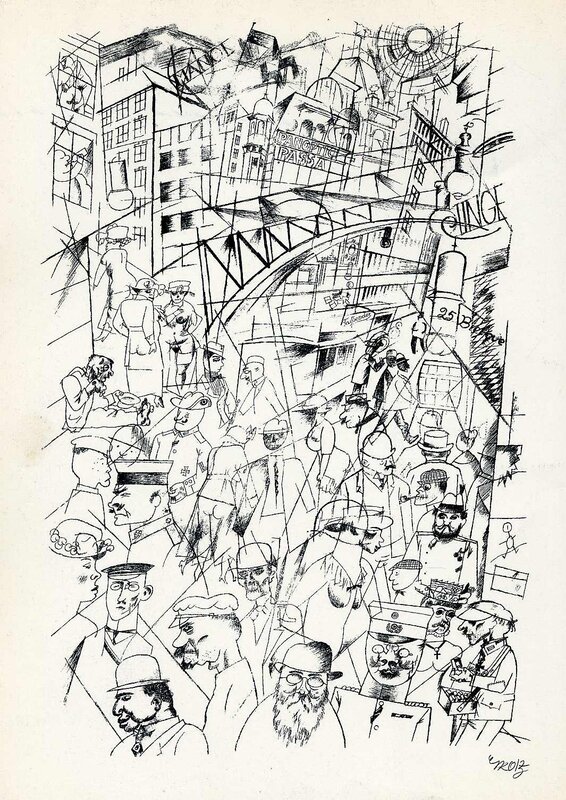 Crowded city street sketch