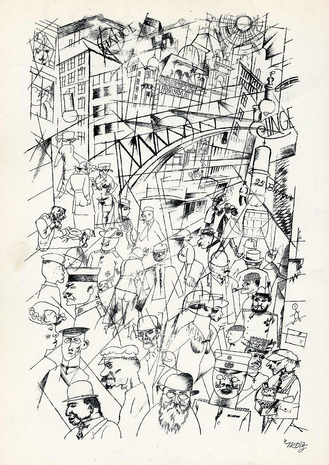 Crowded city street sketch