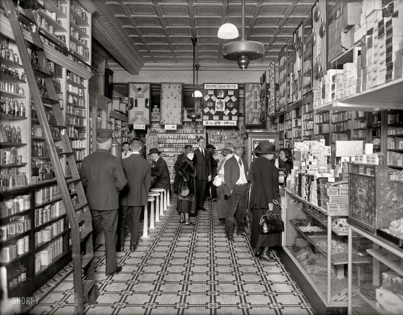 Crowded drugstore interior