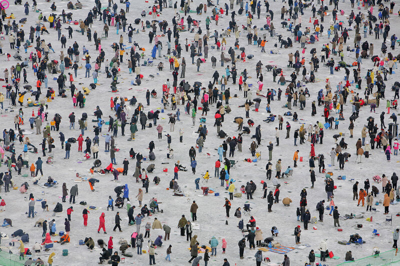 Crowded ice fishing event