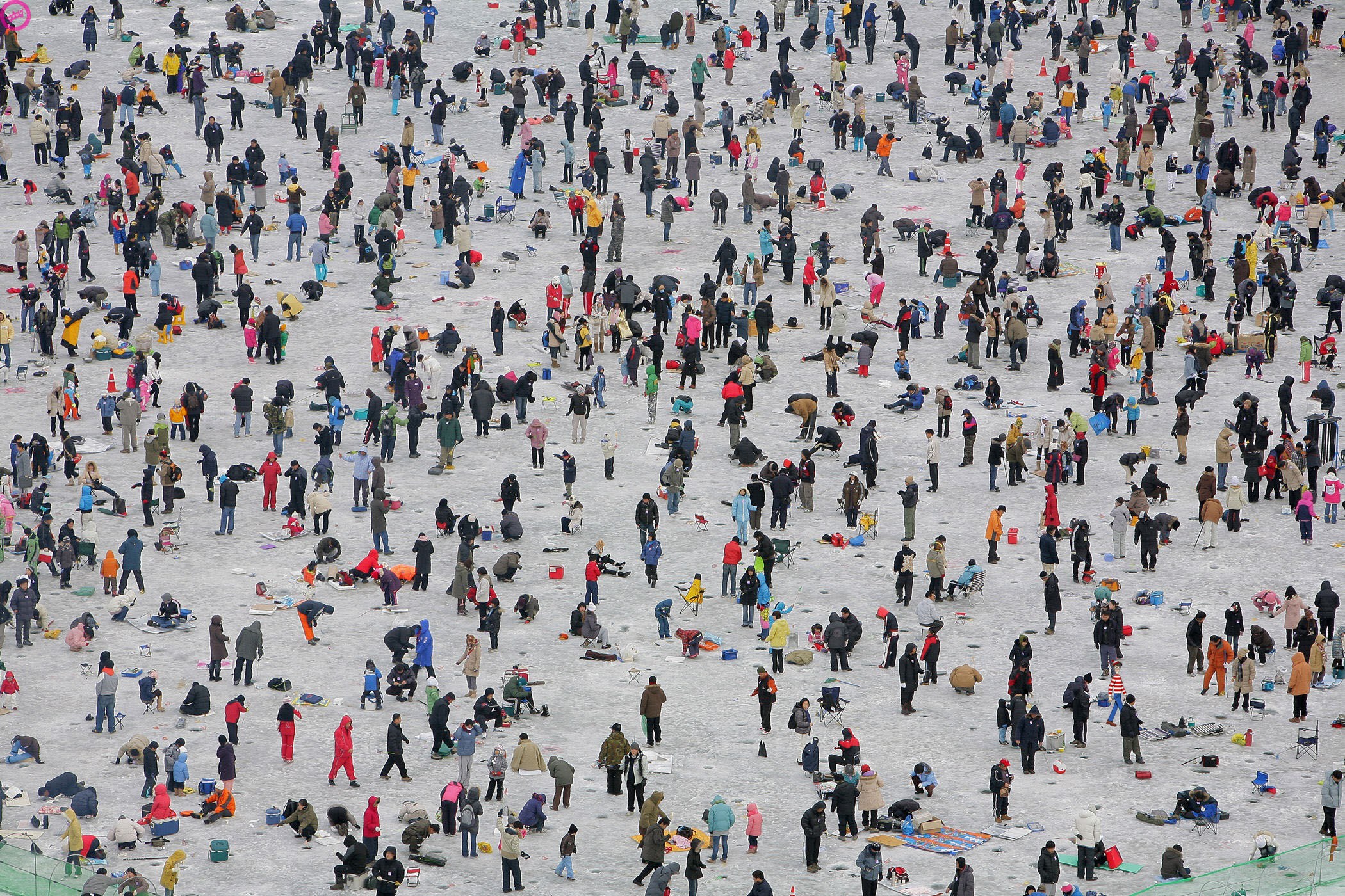 Crowded ice fishing event