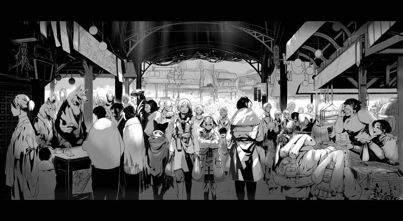 crowded market scene