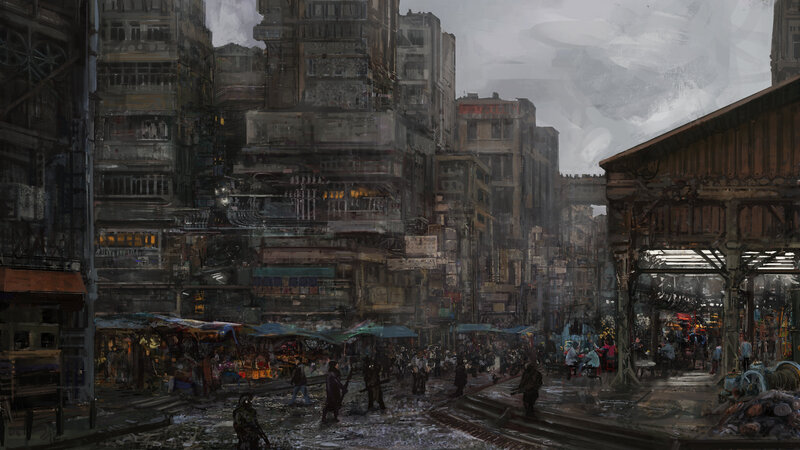 Crowded Market Street — Gray