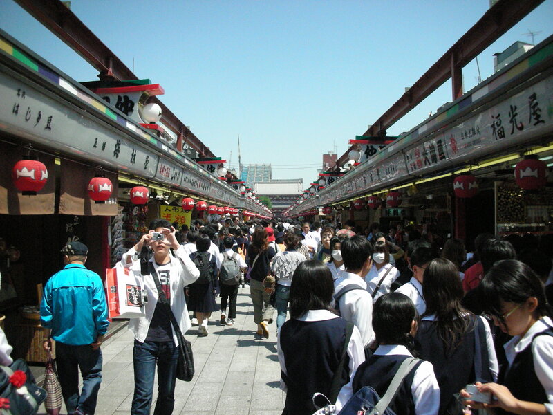 Crowded market street in Japan
