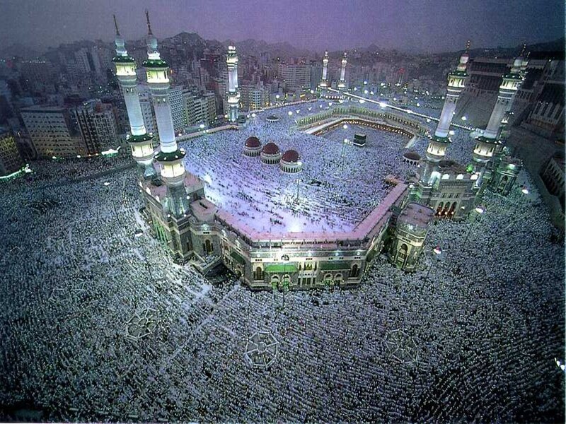 Crowded mosque at night