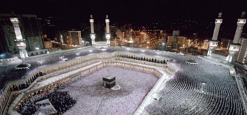 Crowded mosque at night
