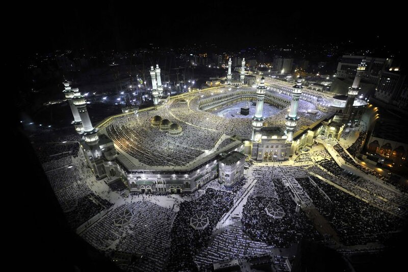 Crowded Mosque Courtyard — White