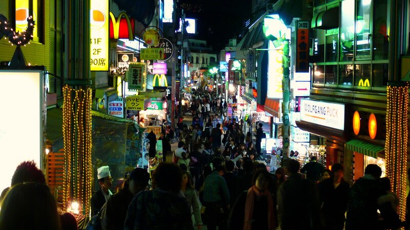 crowded night street in japan