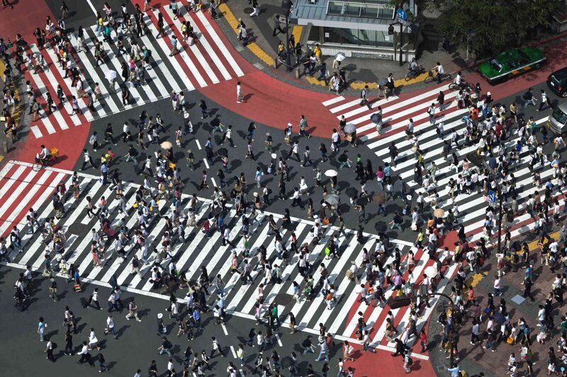 Crowded pedestrian crossing