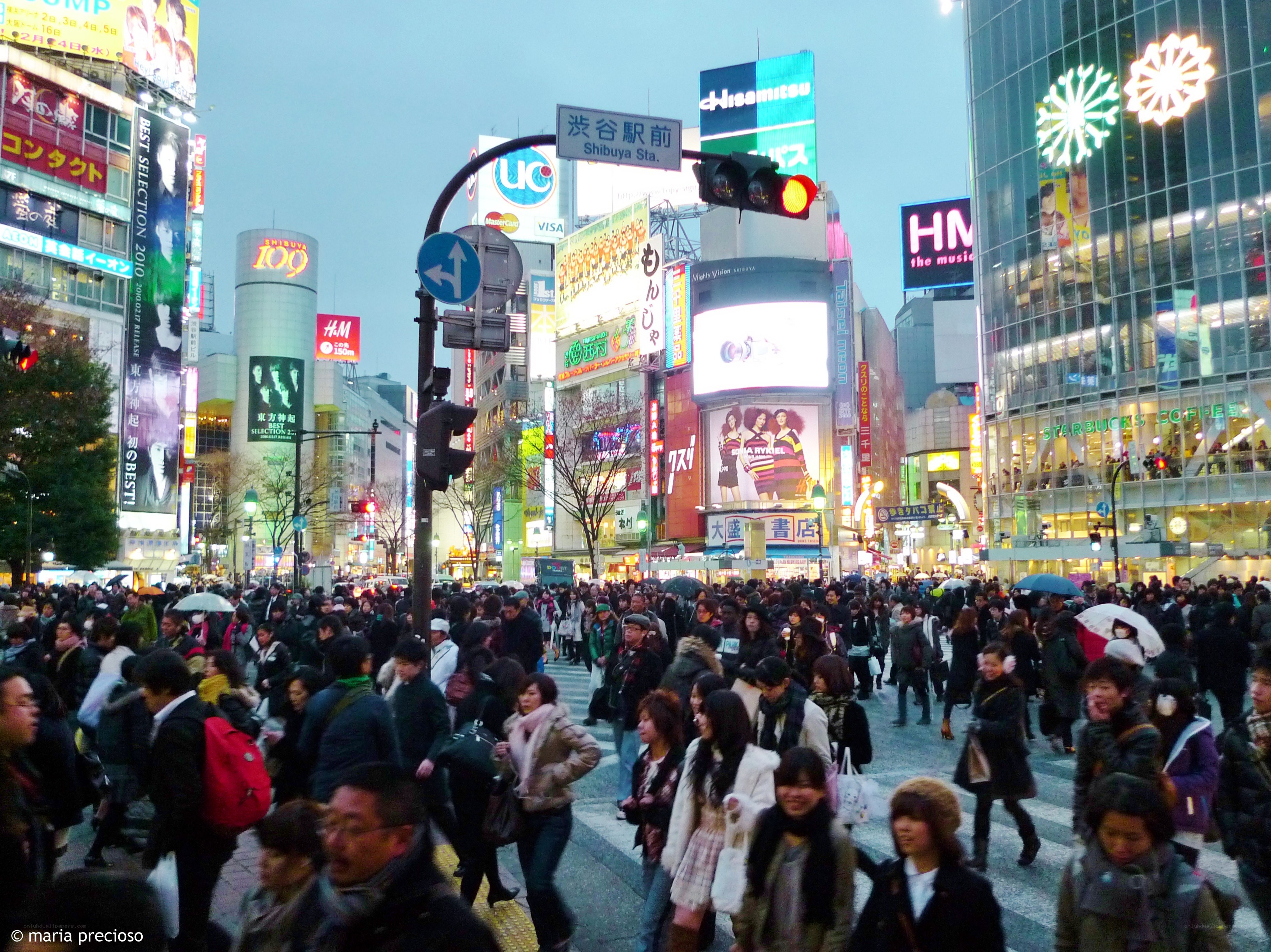 Crowded Shibuya Crossing at Dusk