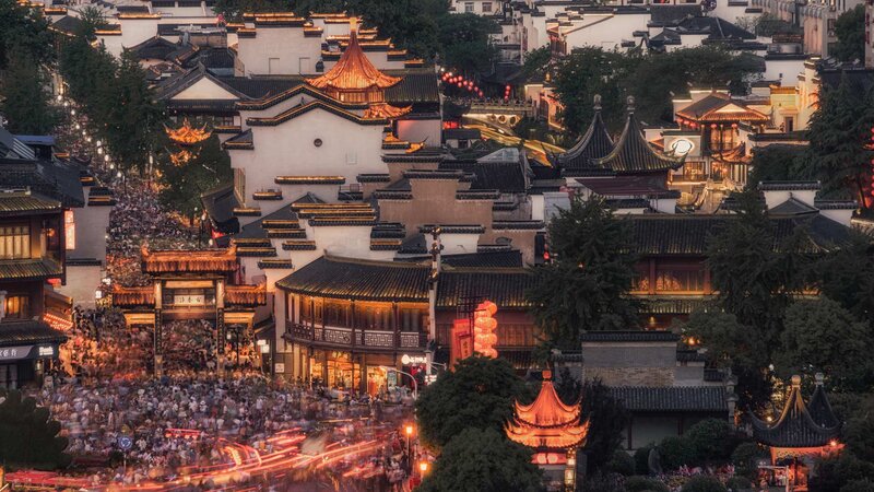 Crowded Street at Night — Orange