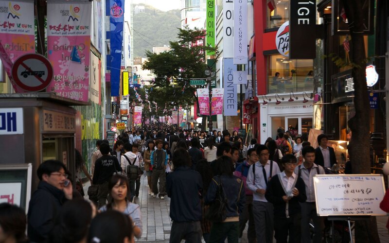 crowded street in seoul