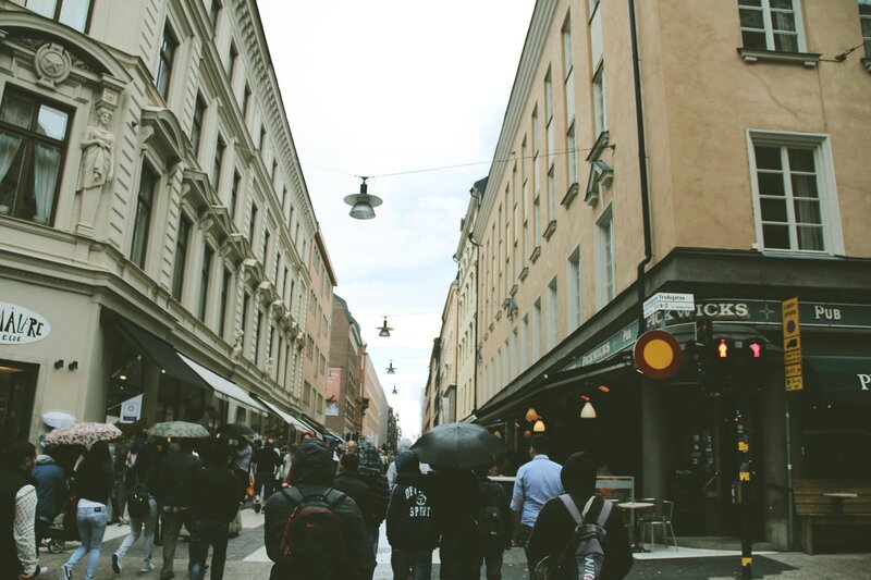 crowded street in stockholm
