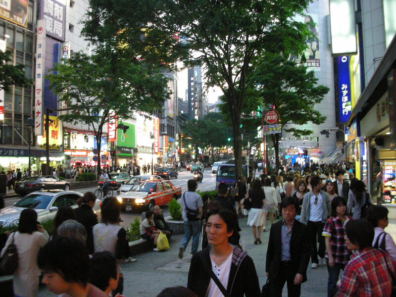 Crowded street in Tokyo at dusk