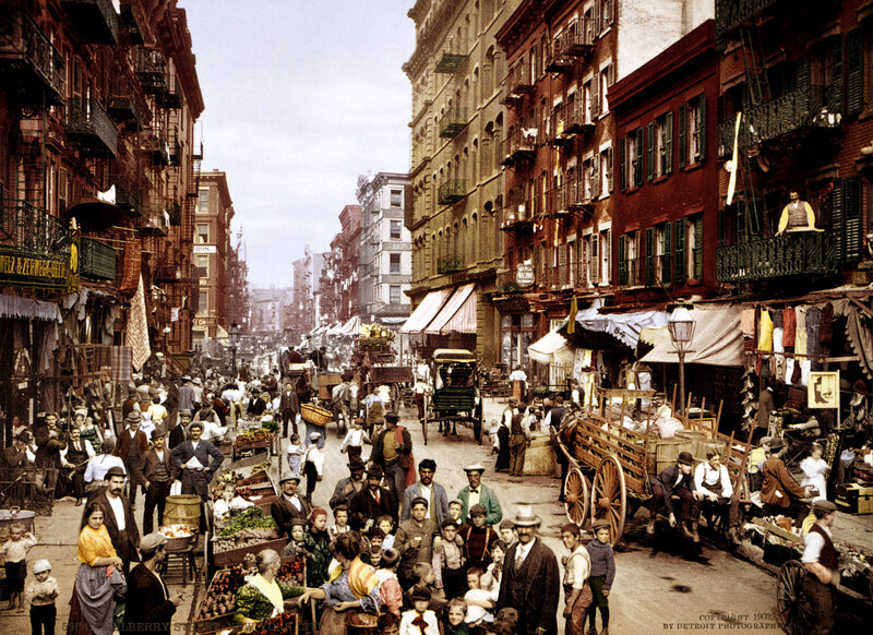 Crowded Street Market — Red, Busy, Afternoon, Photograph