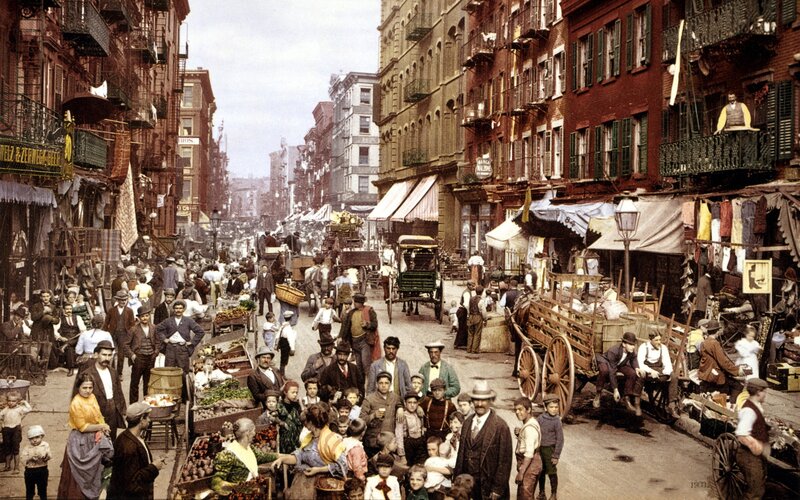 Crowded Street Market — Red, Busy, Afternoon