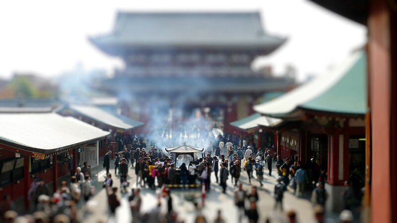 crowded temple courtyard